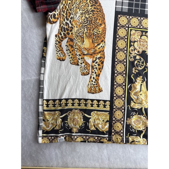 Rise As 1ne RS1NE T Shirt Mens M Multicolor Casual Gold Plaid Leopard Print - Picture 3 of 14
